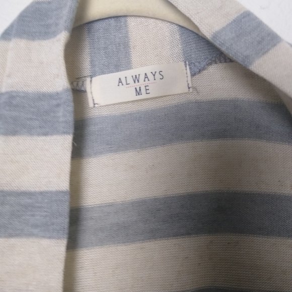 ALWAYS ME' Linen Blend Blue Striped Drape Front Elbow Patch Medium Cardigan - Picture 8 of 8